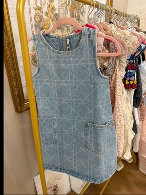 Dior Light Blue Denim Pocket Pinafore Dress for Girls